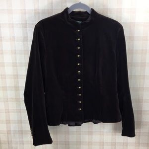 Vintage Ralph Lauren Chocolate Brown Velvety Cotton Jacket Brass Buttons size14